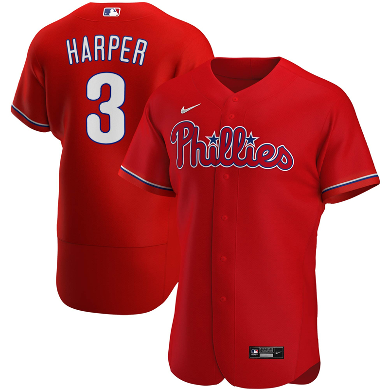 2020 MLB Men Philadelphia Phillies 3 Bryce Harper Nike Red Alternate 2020 Authentic Player Jersey 1